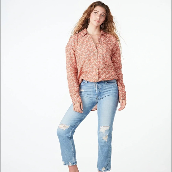 The Odells Joey Blouse Button Down Orange size small - Picture 9 of 11